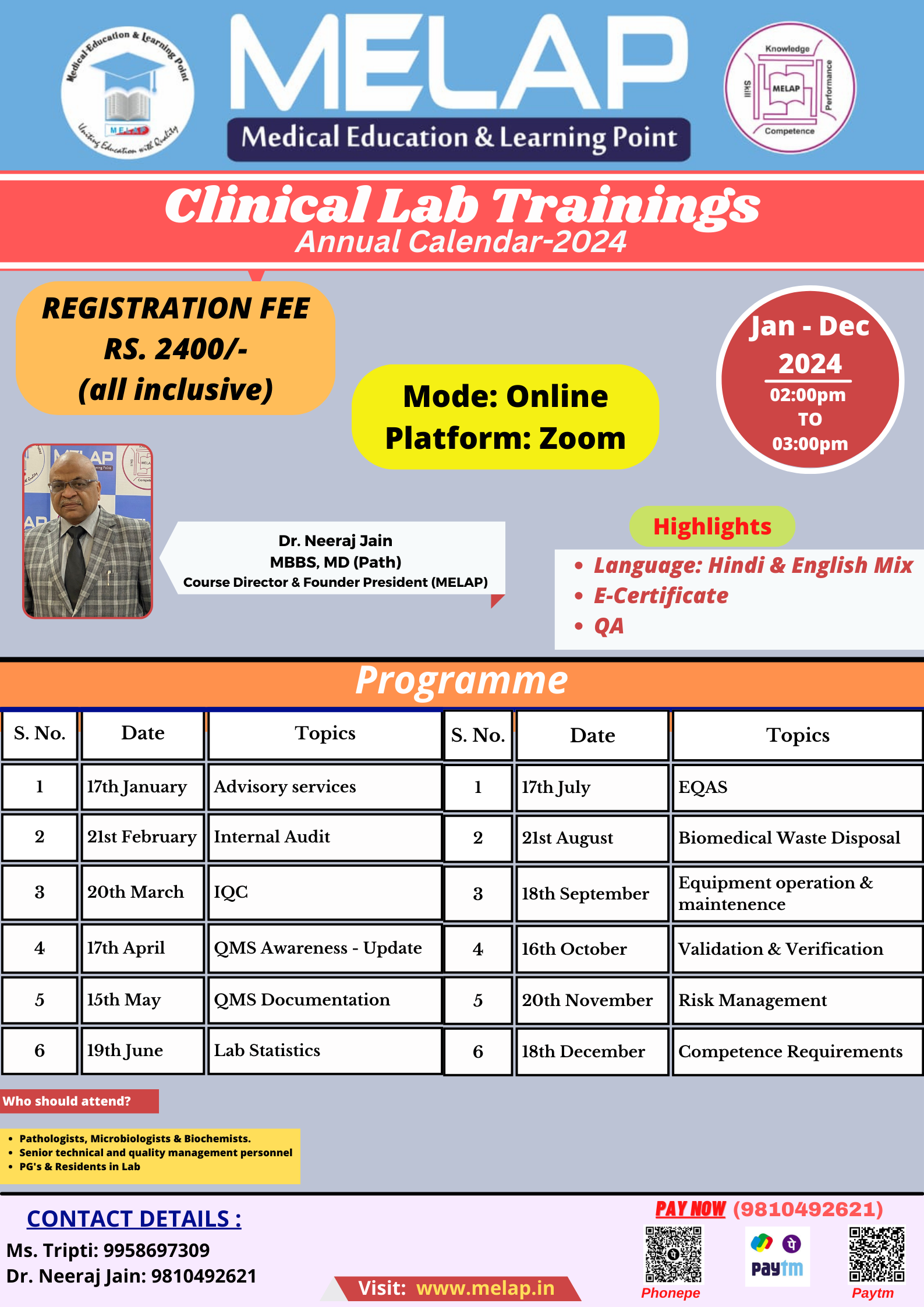 Clinical Lab Trainings Annual Calendar 2024 Jan Dec MELAP   Clinical Lab Training 10 